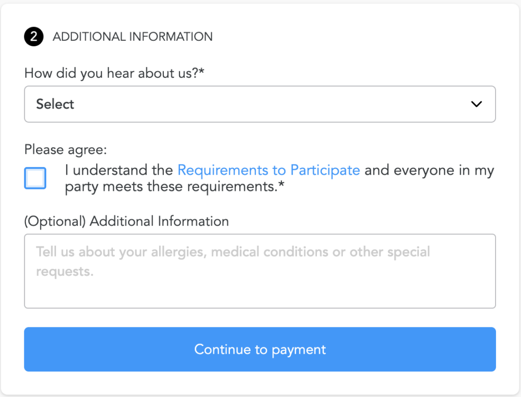 an additional information field within a booking flow placed at the end performs better